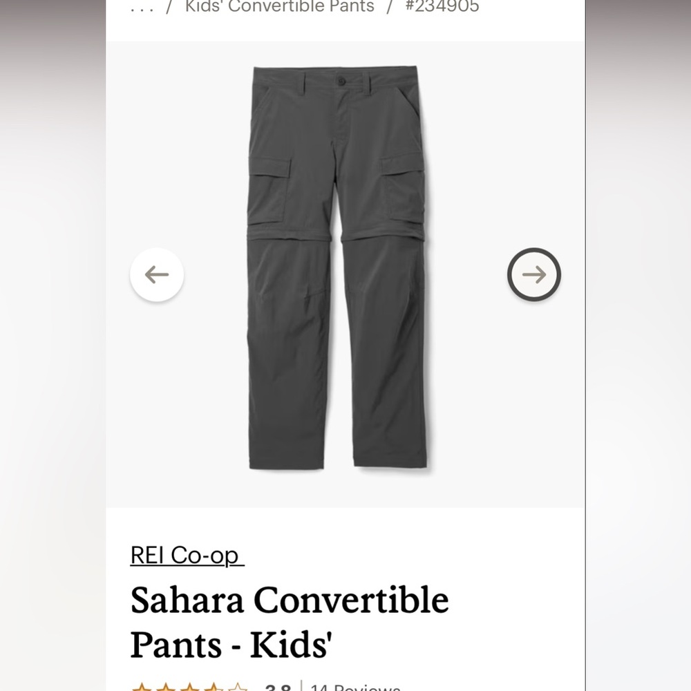 REI Co-op Sahara Convertible Pants Kids' size S (8)